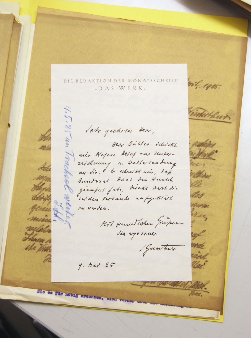 Korrespondenz des Chefredakteurs Joseph Gantner aus seiner Amtszeit bei Das Werk