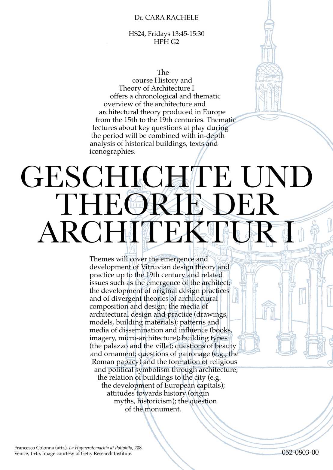 Poster for the course Geschichte und Theorie der Architektur I in Autumn Semester 2024