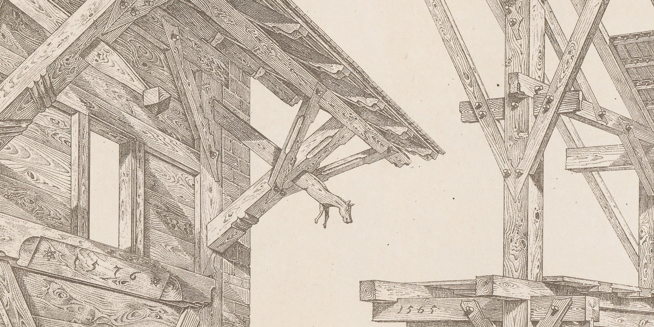 Horse shaped roof beam on a 16th century farmhouse in Witikon near Zurich